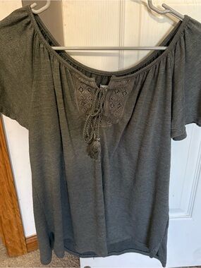 Max Studio Olive Green Peasant Tassel Blouse